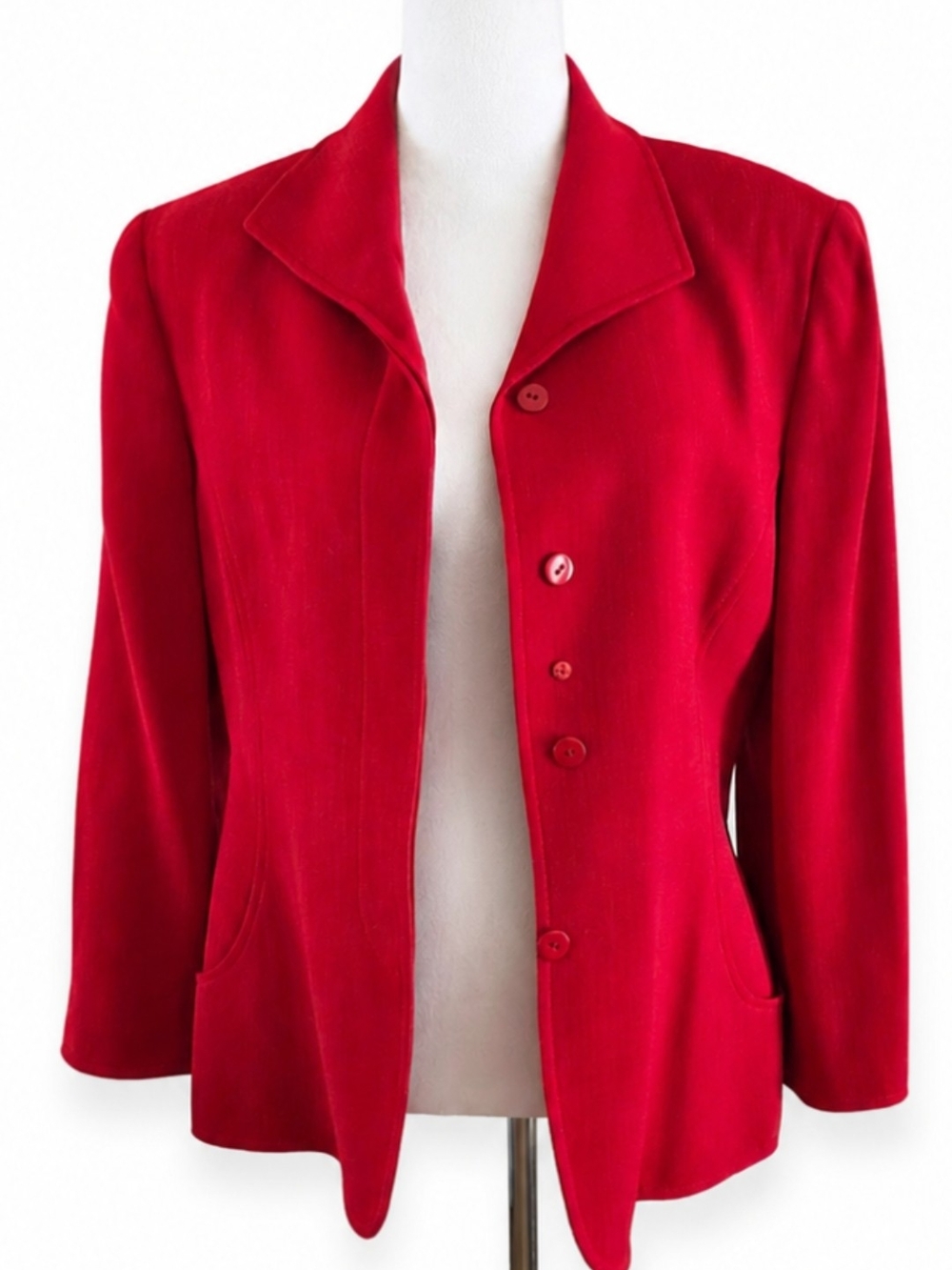 Vintage Genny Italy Cherry Red 100% Wool Blazer Womens Size 10